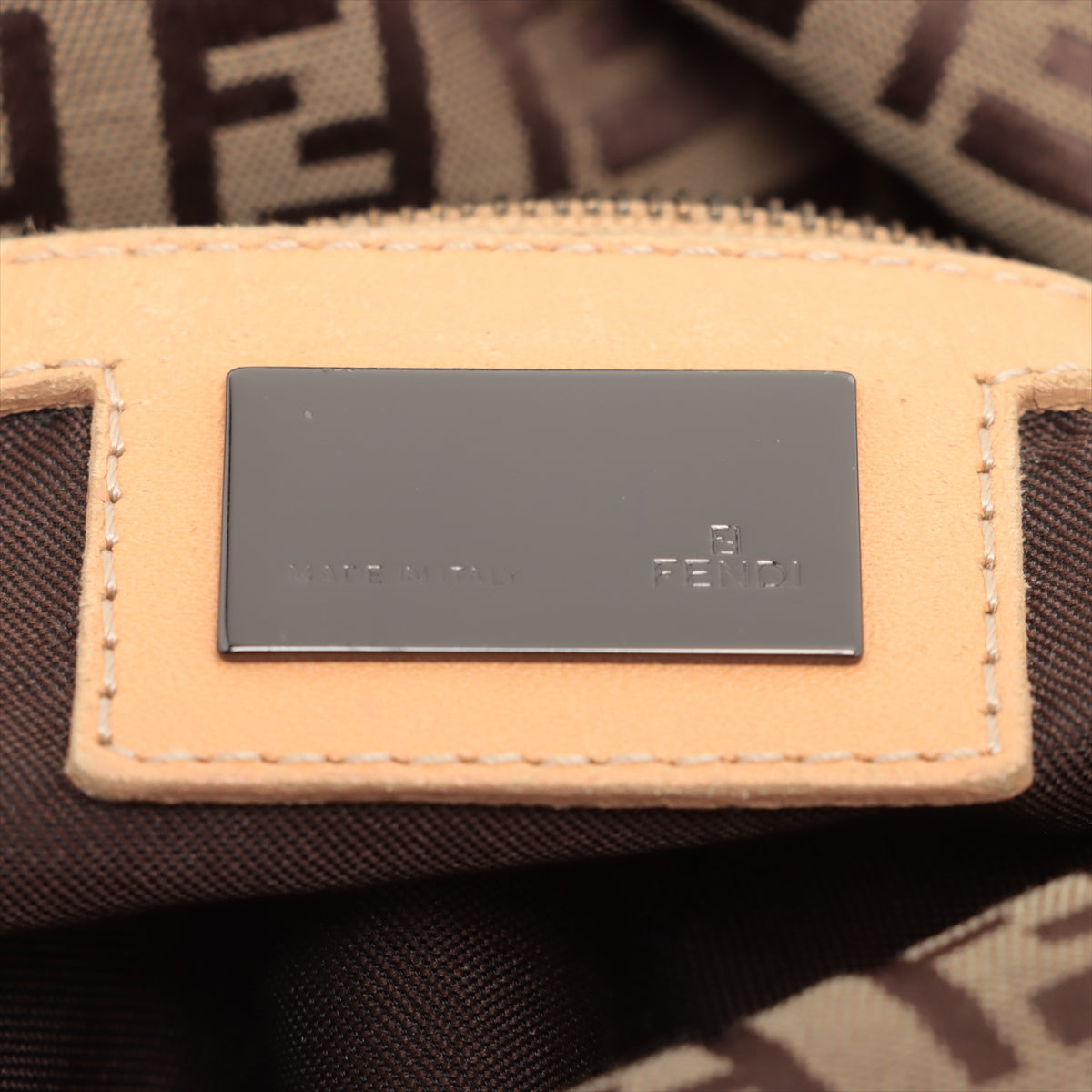 Fendi Zucchino Mamma Baguette Canvas & Leather Handbag Brown #2445