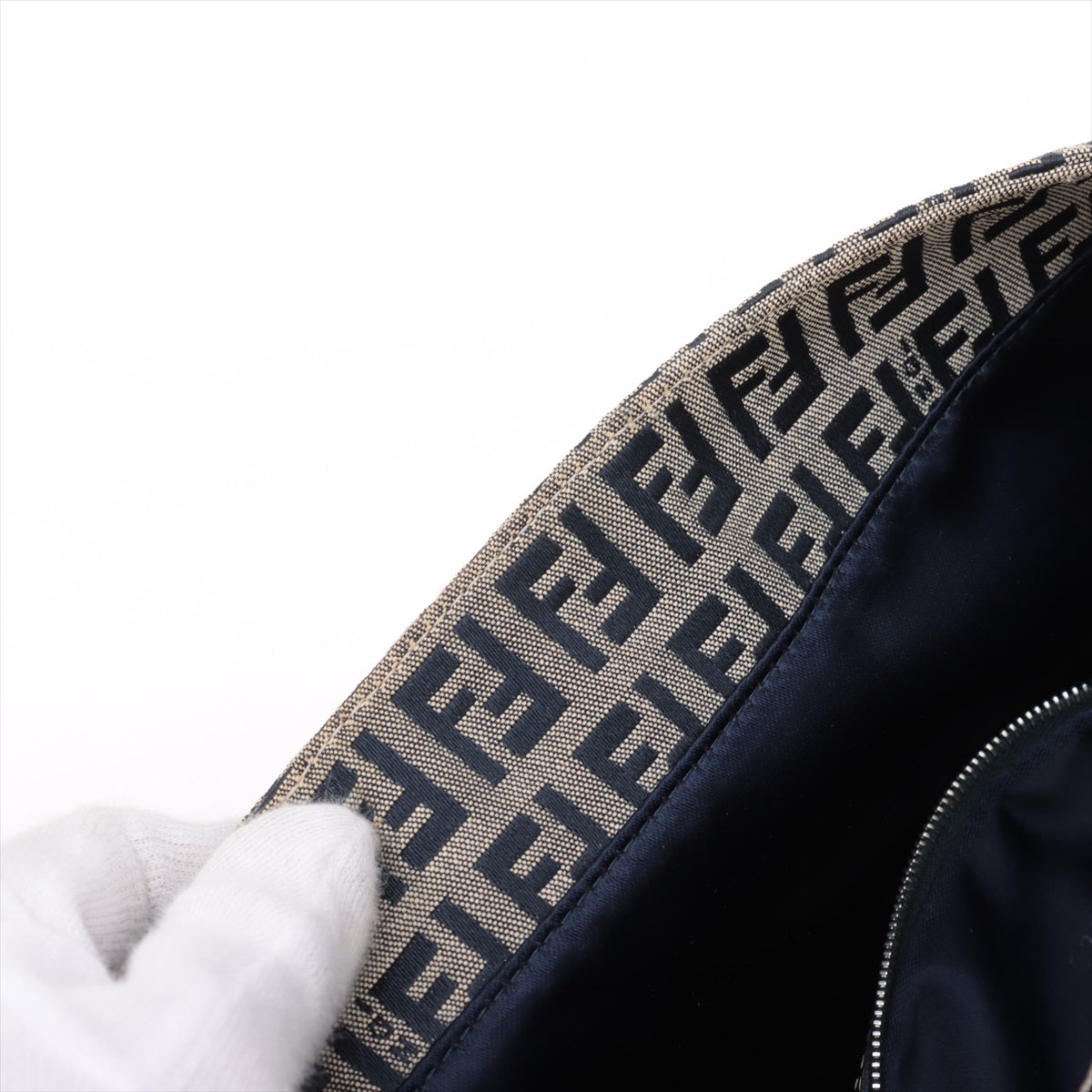 Fendi Zucchino Mamma Baguette Canvas & Leather Shoulder bag Navy Blue #2446