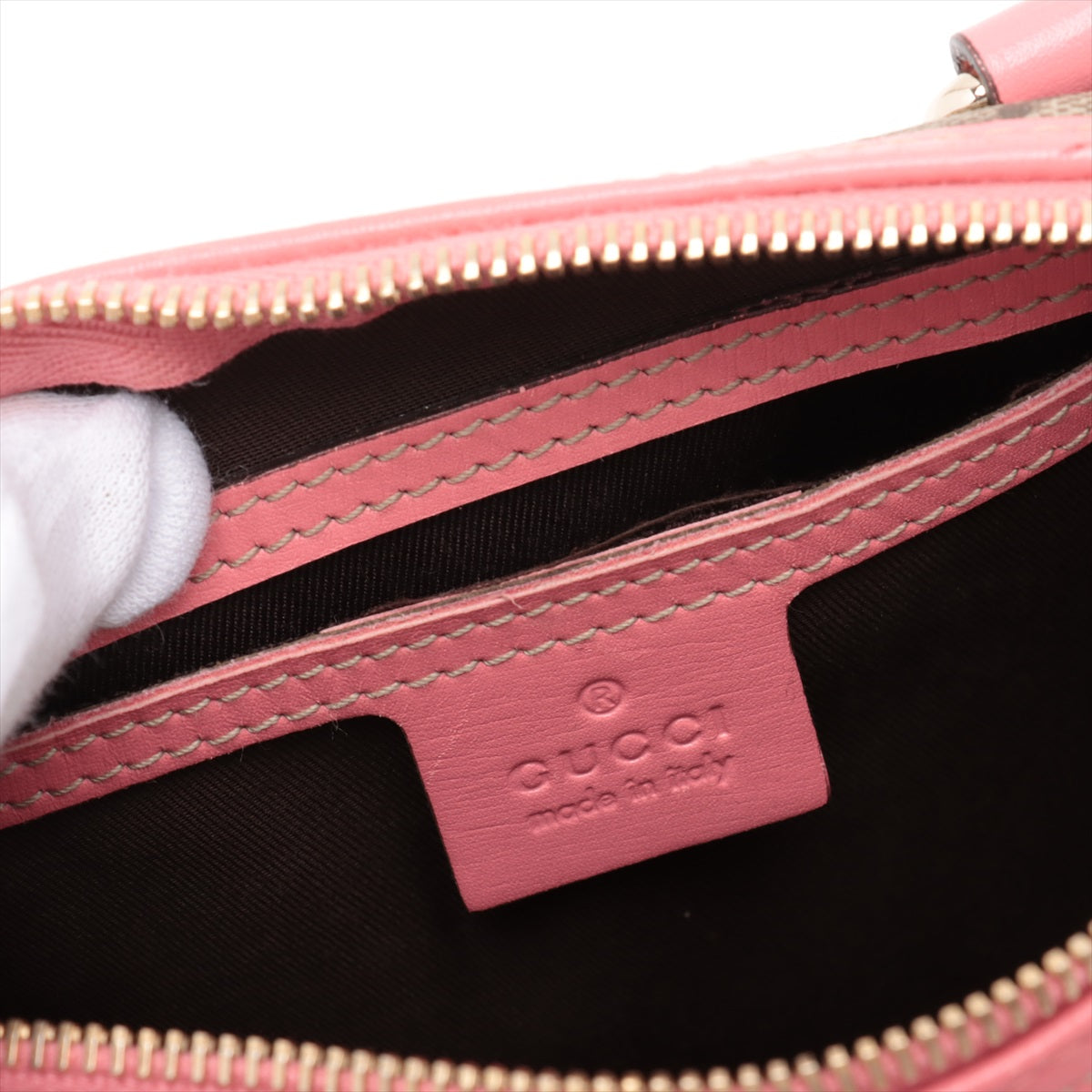 Gucci GG Supreme PVC & leather Hand bag Beige×Pink 193604 #2431