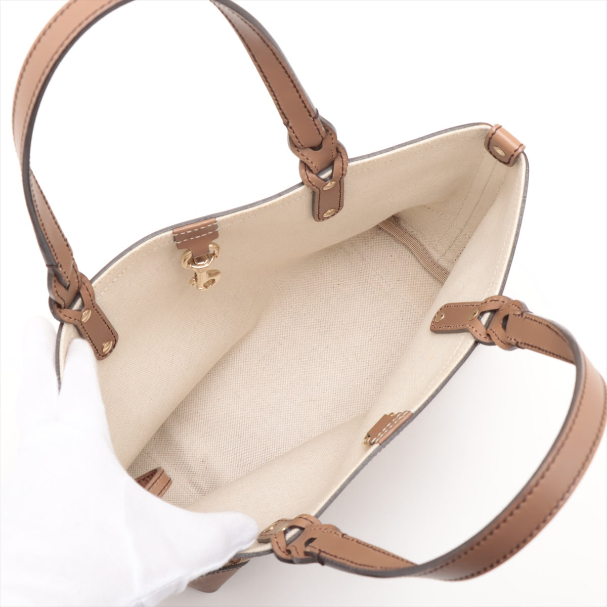 Gucci GG Canvas Canvas & Leather Hand bag Beige 269878 #2438