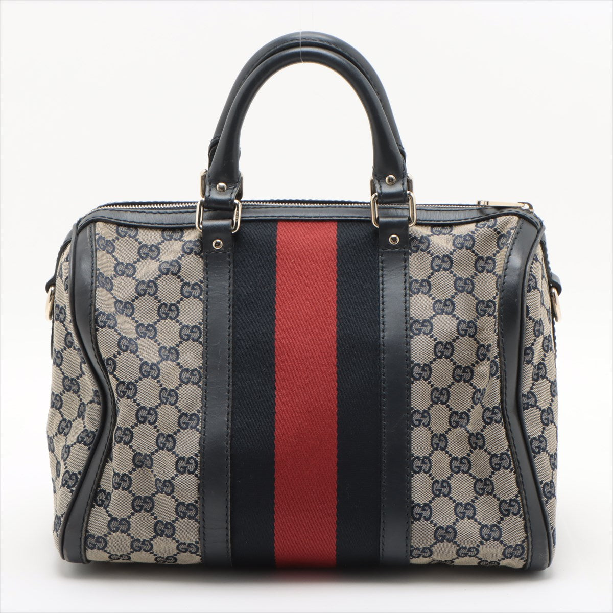 Gucci GG Canvas Canvas & Leather Handbag Navy Blue 247205 #2440