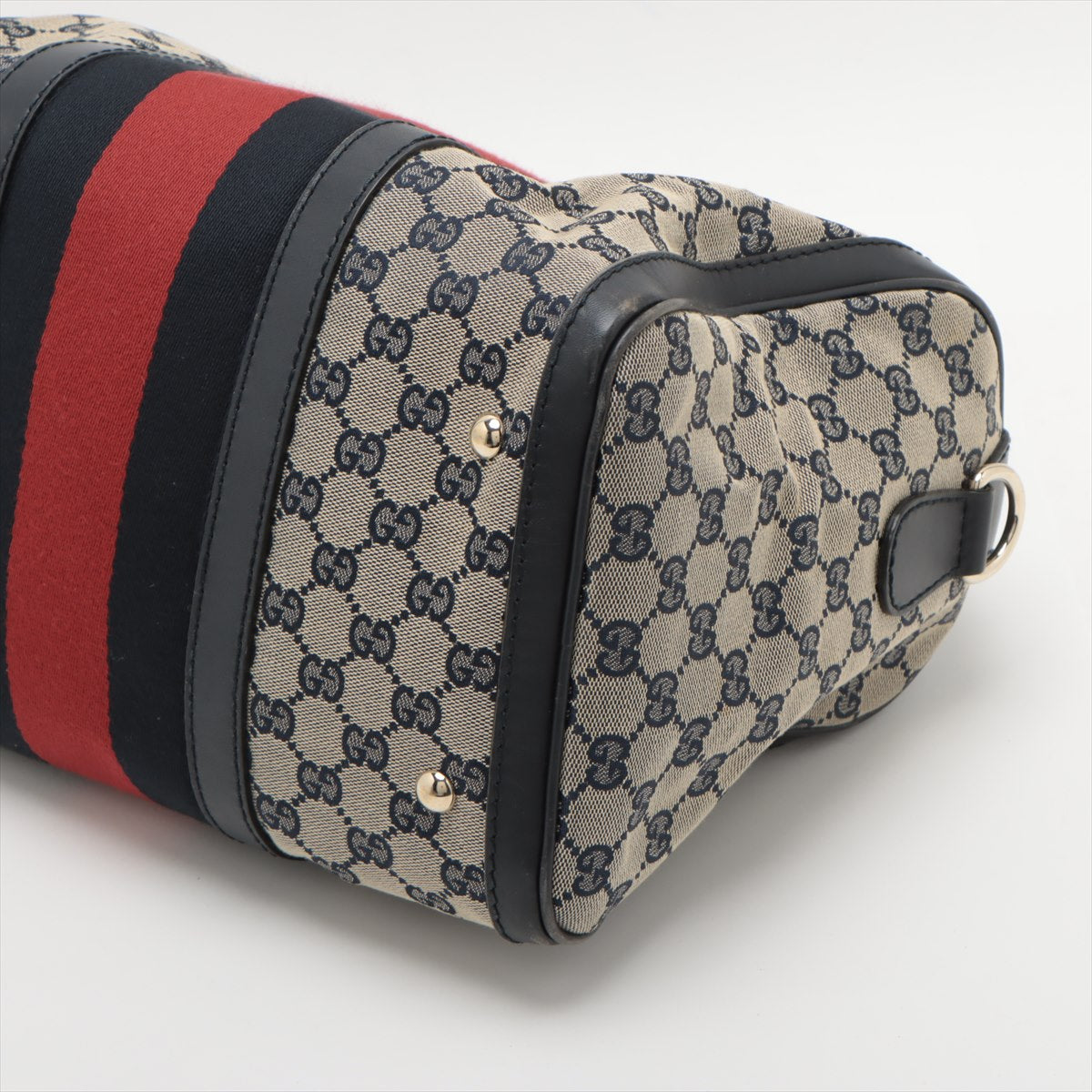 Gucci GG Canvas Canvas & Leather Handbag Navy Blue 247205 #2440