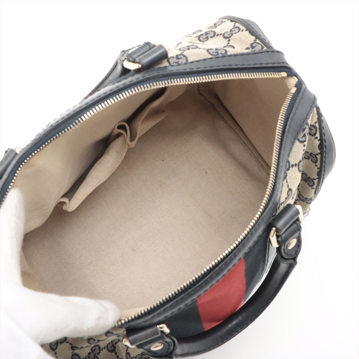 Gucci GG Canvas Canvas & Leather Handbag Navy Blue 247205 #2440