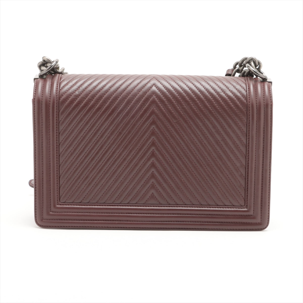 Chanel Boy 28 Large Lambskin Chain Shoulder Bag Chevron Brown Gunmetal Fittings 20013576 A92193 #2433