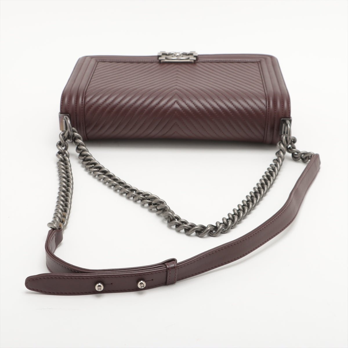 Chanel Boy 28 Large Lambskin Chain Shoulder Bag Chevron Brown Gunmetal Fittings 20013576 A92193 #2433