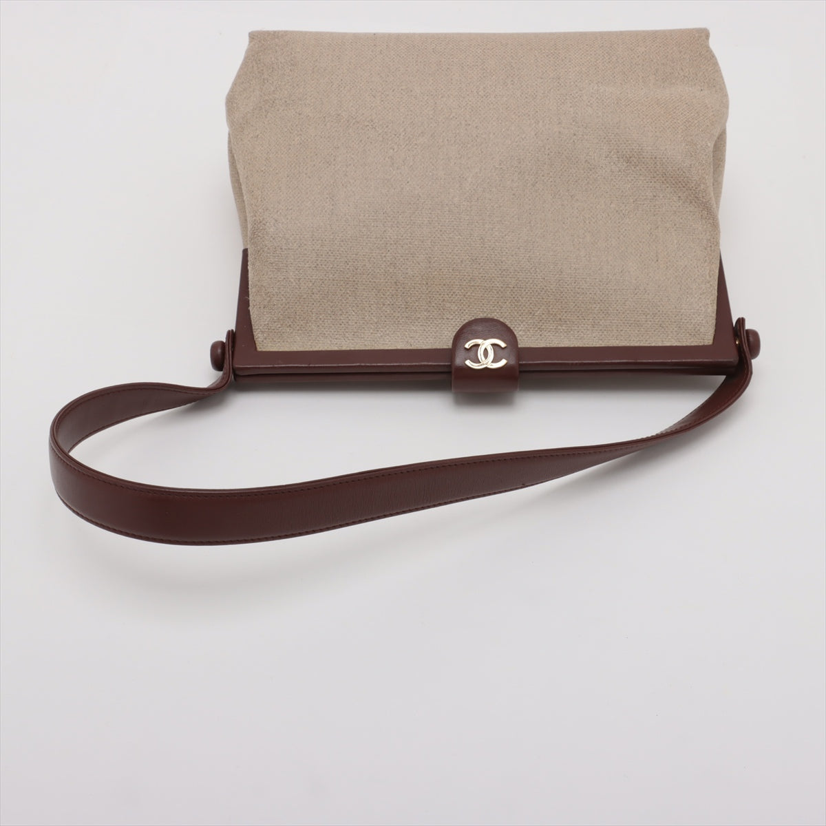 Chanel Linen Frame Buckle Shoulder Bag Brown 5 Series #2902