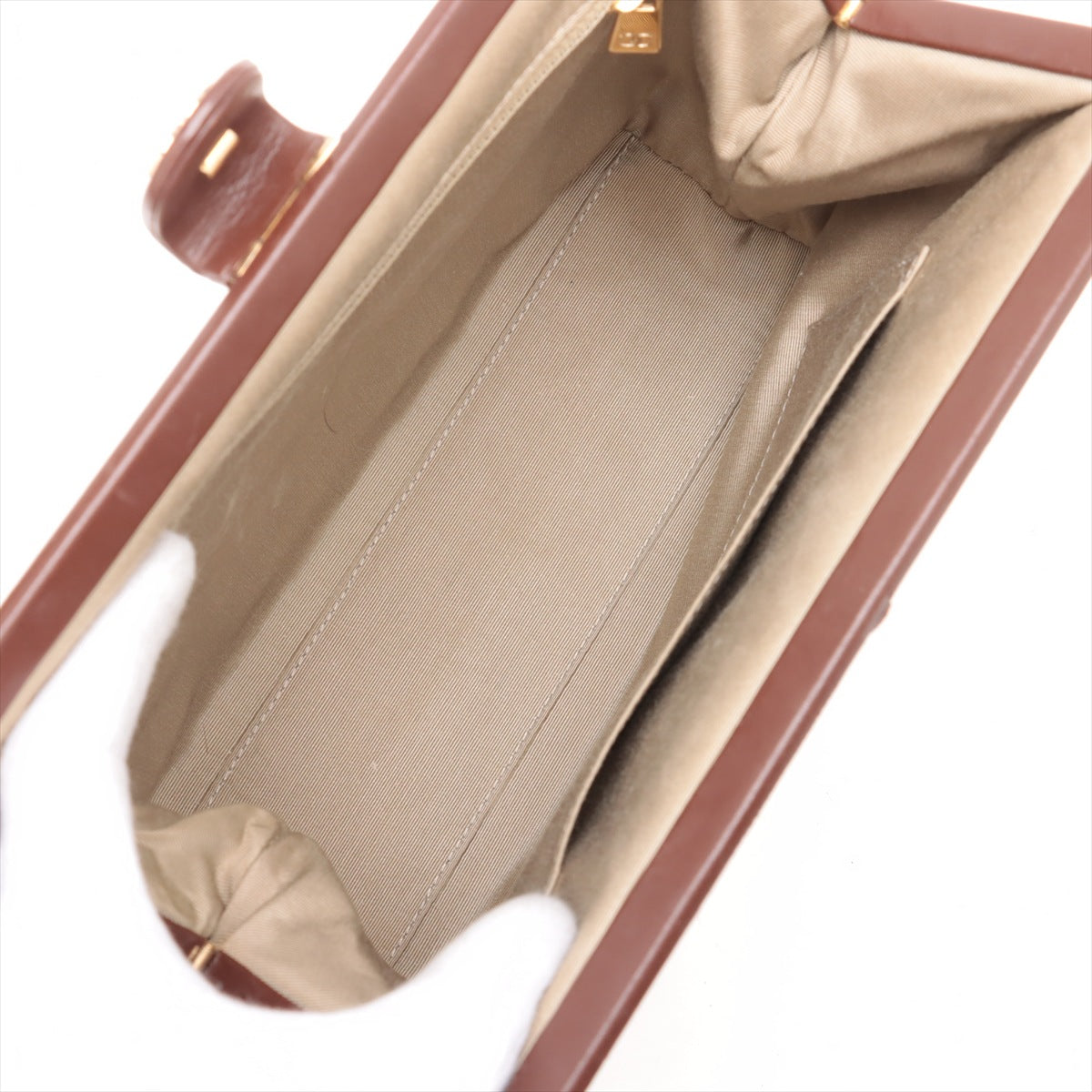 Chanel Linen Frame Buckle Shoulder Bag Brown 5 Series #2902