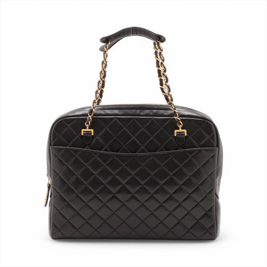 Chanel Matelasse Lambskin Chain handbag Black Gold Metal Fittings 3 Series #3756