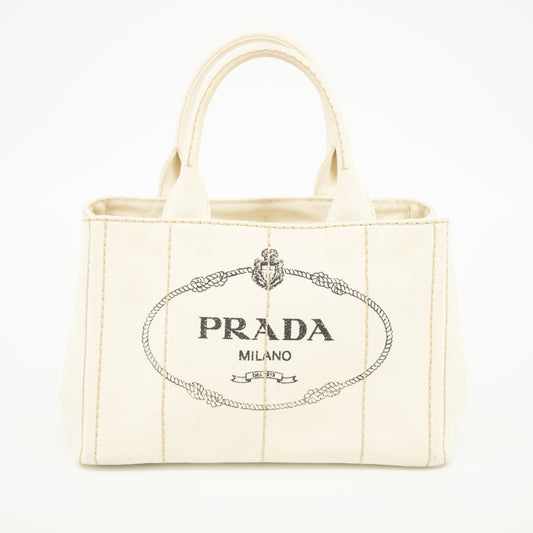 Prada Ivory Small 2 Way Canapa Logo Tote #1316