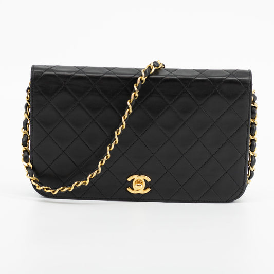 Chanel Black Lambskin Single Flap Gold Hardware Turn Lock Shoulder Bag #1560