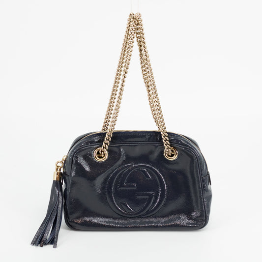 Gucci Navy Patent Leather Soho Chain Shoulder Bag