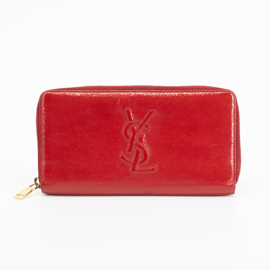 YSL Patent Berry Zip Around Wallet #1751