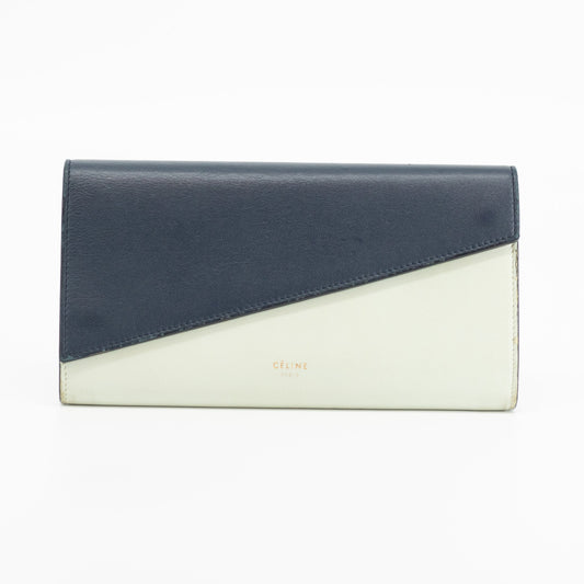 Celine Long Wallet in Navy and Mint Green Leather #1755