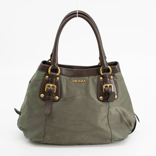 Prada Military Green Tessuto Jacquard Logo 2-Way Tote Bag #1768