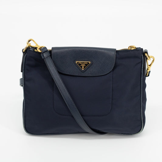 Prada Nylon Tessuto / Saffiano Leather Blue Crossbody Bag #1805