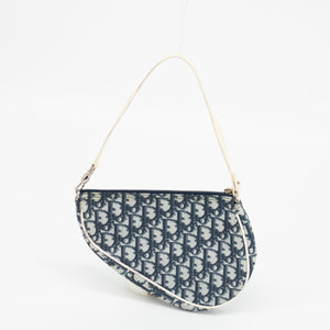 Dior Trotter Saddle Canvas Coated Navy w/ White Trim Pochette #1806