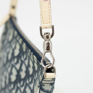 Dior Trotter Saddle Canvas Coated Navy w/ White Trim Pochette #1806
