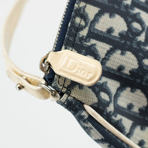 Dior Trotter Saddle Canvas Coated Navy w/ White Trim Pochette #1806