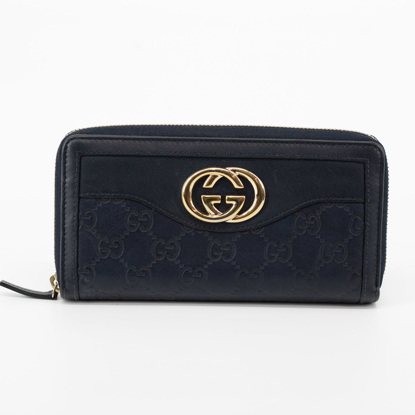 Gucci Navy Interlocking G Leather Round Zipper Long Wallet #1863