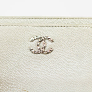 Chanel Silver Coco Mark Caviar Skin Leather Card Case #1870