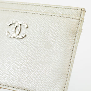 Chanel Silver Coco Mark Caviar Skin Leather Card Case #1870