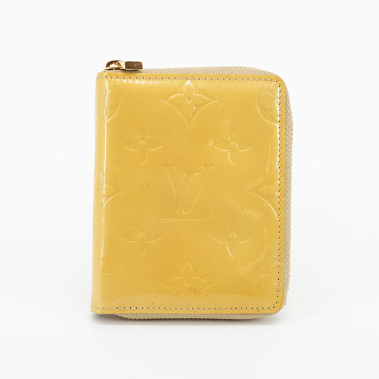 Louis Vuitton Yellow Monogram Vernis Bloom Round Zipper Compact Wallet #1872