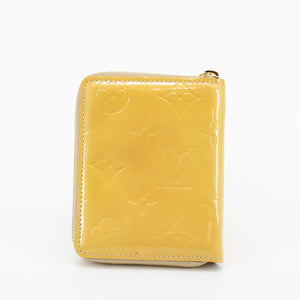 Louis Vuitton Yellow Monogram Vernis Bloom Round Zipper Compact Wallet #1872