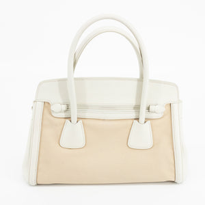 Prada Beige/White Saffiano Cuir-Trimmed Canapa Tote #1920