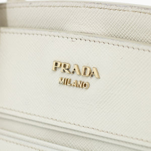 Prada Beige/White Saffiano Cuir-Trimmed Canapa Tote #1920