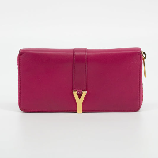 YSL Pink Leather Round Zipper Long Wallet #1949