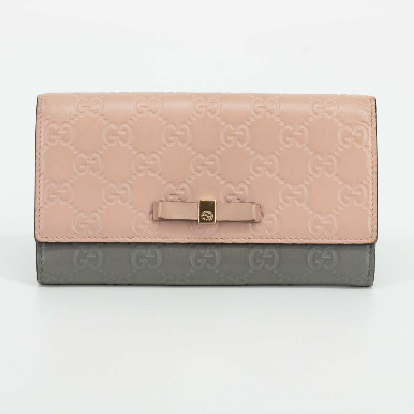 Gucci Pink x Gray Guccissima Leather Ribbon Long Wallet #1959