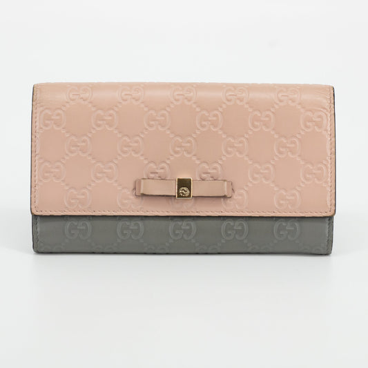 Gucci Pink x Gray Guccissima Leather Ribbon Long Wallet #1959