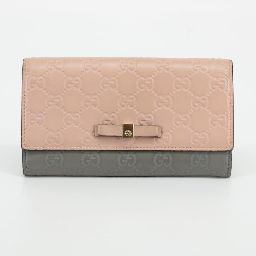 Gucci Pink x Gray Guccissima Leather Ribbon Long Wallet #1959