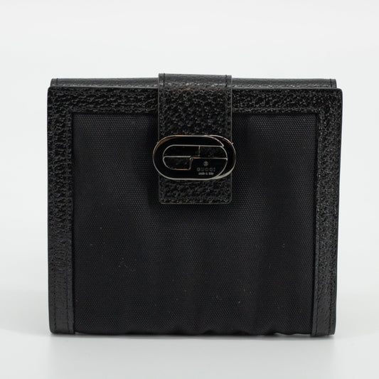 Gucci Black Nylon Canvas x Leather Compact Wallet #1962