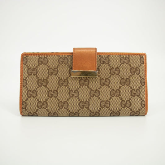 Gucci Brown x Orange GG Canvas x Leather Long Wallet #1967