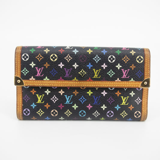 Louis Vuitton x Murakami Black Multicolor Tri-fold Long Wallet #2035