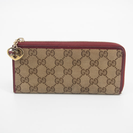 Gucci Brown GG Canvas x Leather Heart Round Zipper Long Wallet #2052