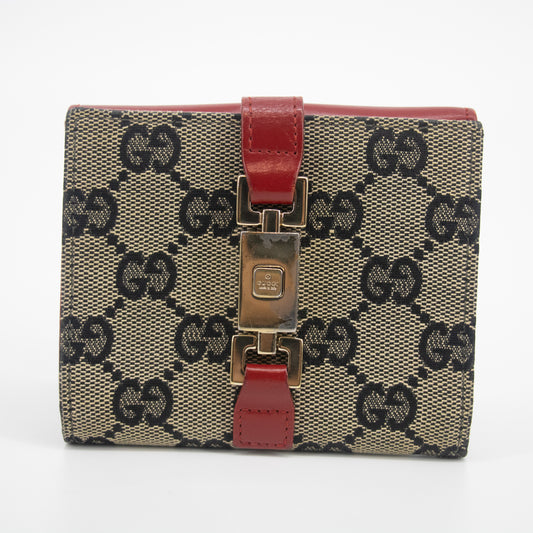 Gucci Red x Black Jackie GG Canvas x Leather Compact Wallet  #2059