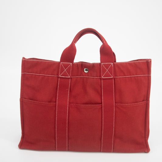 Hermes Red Canvas Fourre-Tout MM Tote  #2064