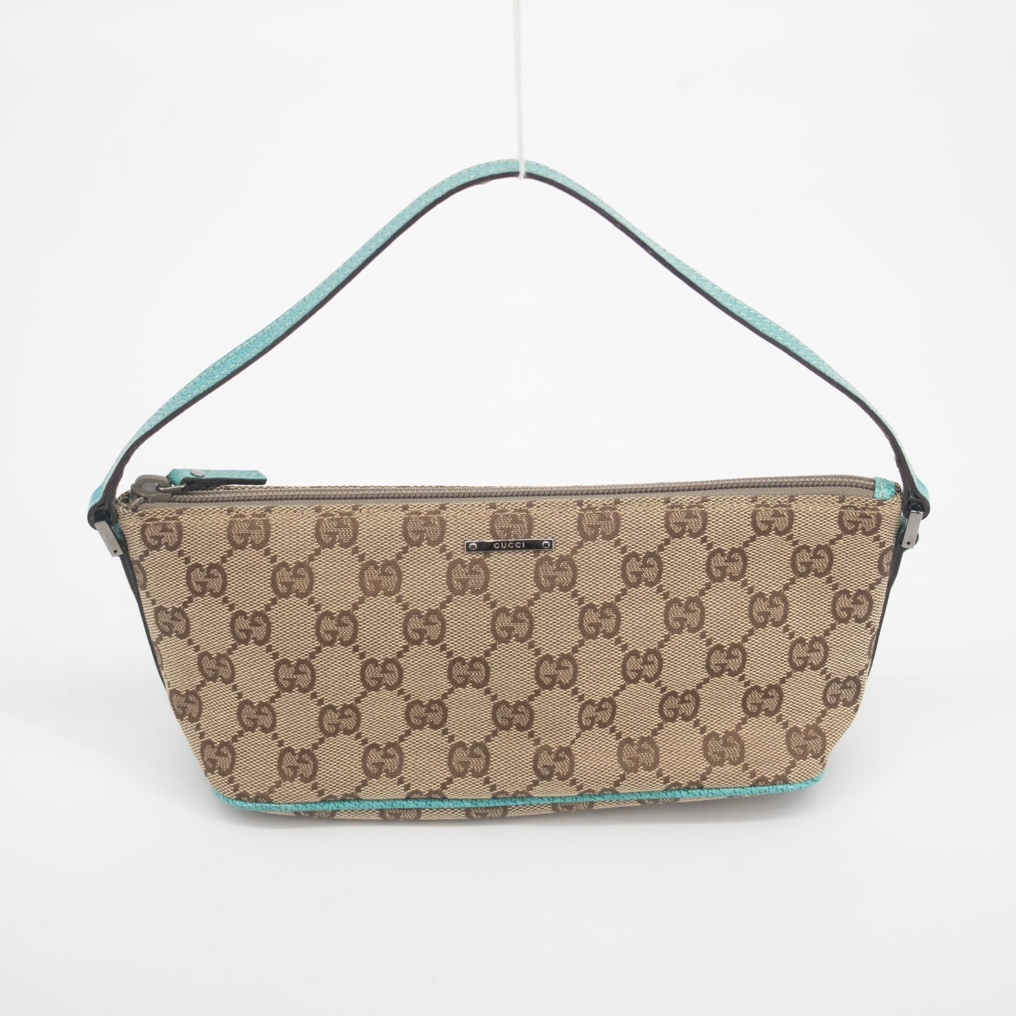 Gucci GG Canvas Boat Pochette w/ Teal Trim  #2086