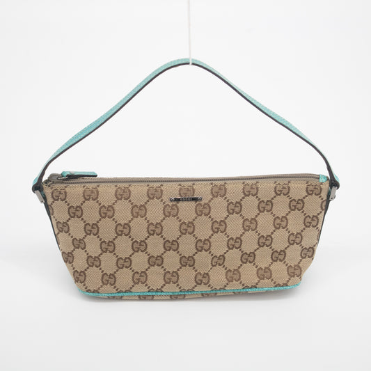 Gucci GG Canvas Boat Pochette w/ Teal Trim  #2086