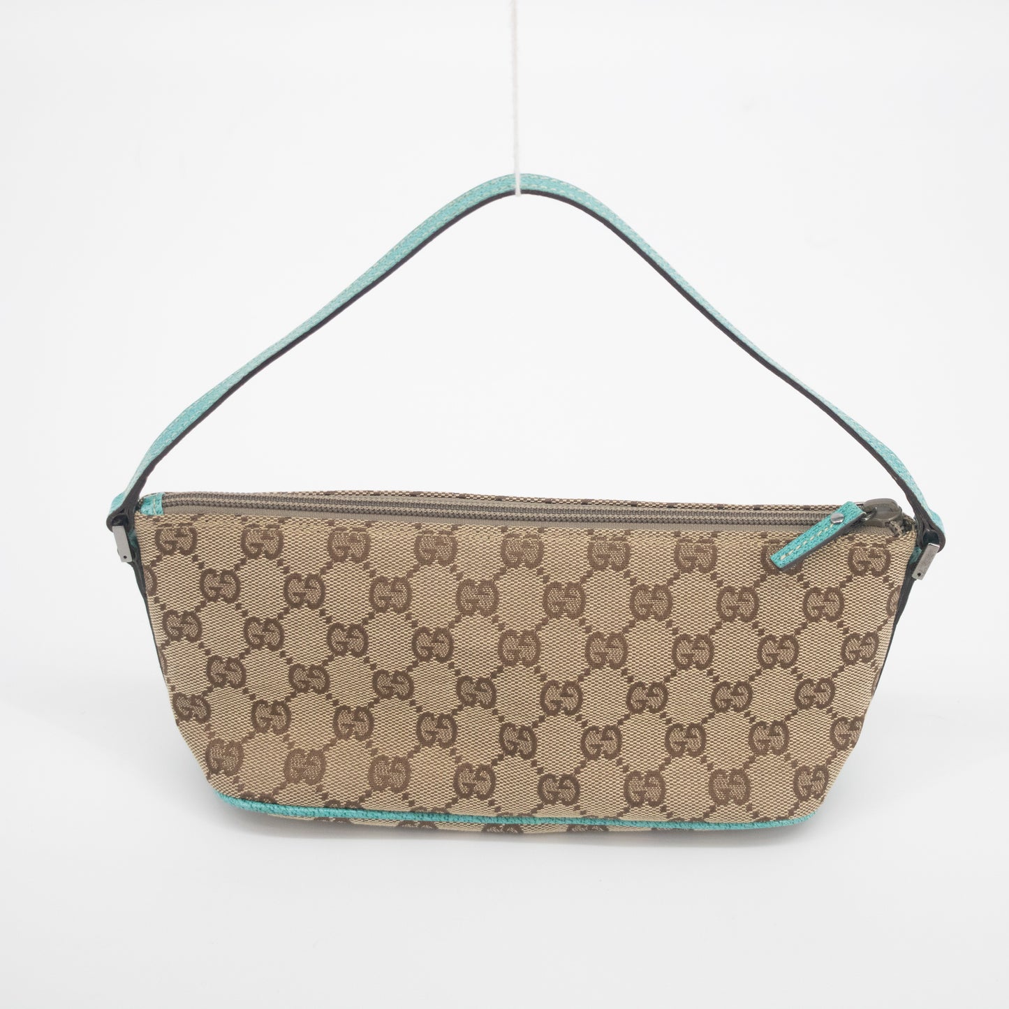 Gucci GG Canvas Boat Pochette w/ Teal Trim  #2086