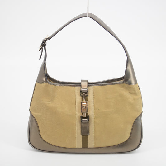 Gucci Gold Canvas / Metallic Brown Leather Jackie Shoulder Bag  #2088