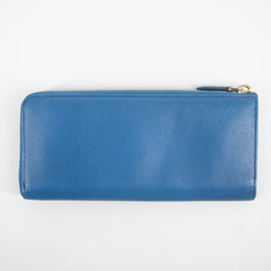 Prada Saffiano Leather Blue Zip Around Long Wallet #2185