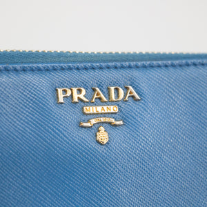 Prada Saffiano Leather Blue Zip Around Long Wallet #2185