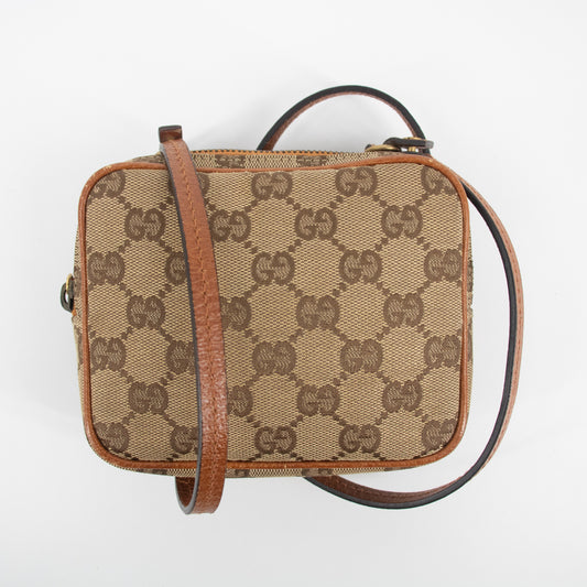 Gucci GG Canvas Brown w/ Orange Crossbody Pouch #2195