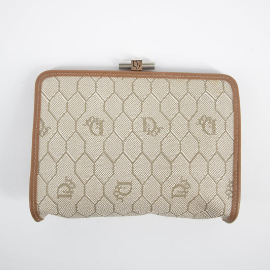 Christian Dior Beige Honeycomb Pattern Kisslock Pouch #2198