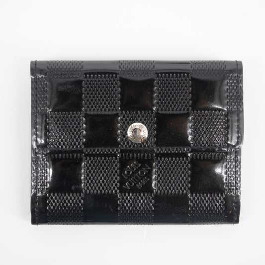 Louis Vuitton Black Vernis Checkered Compact Wallet  #2217