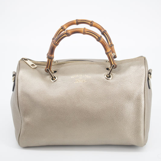 Gucci Silver Pebbled Leather Bamboo 2 Way Handbag  #2232