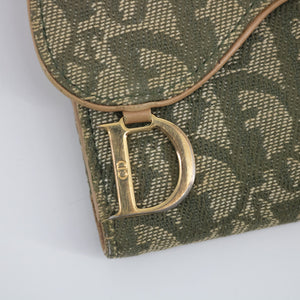 Christian Dior Green Trotter Saddle Canvas Compact Wallet  #2243